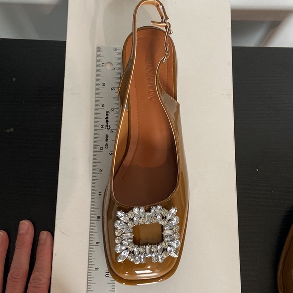 fashion shoes Brown patent leather Flat Size 10/41 NWT sling back fasten Gems - Picture 8 of 8